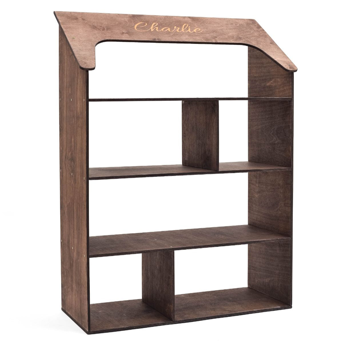 doll house bookcase in dark walnut color