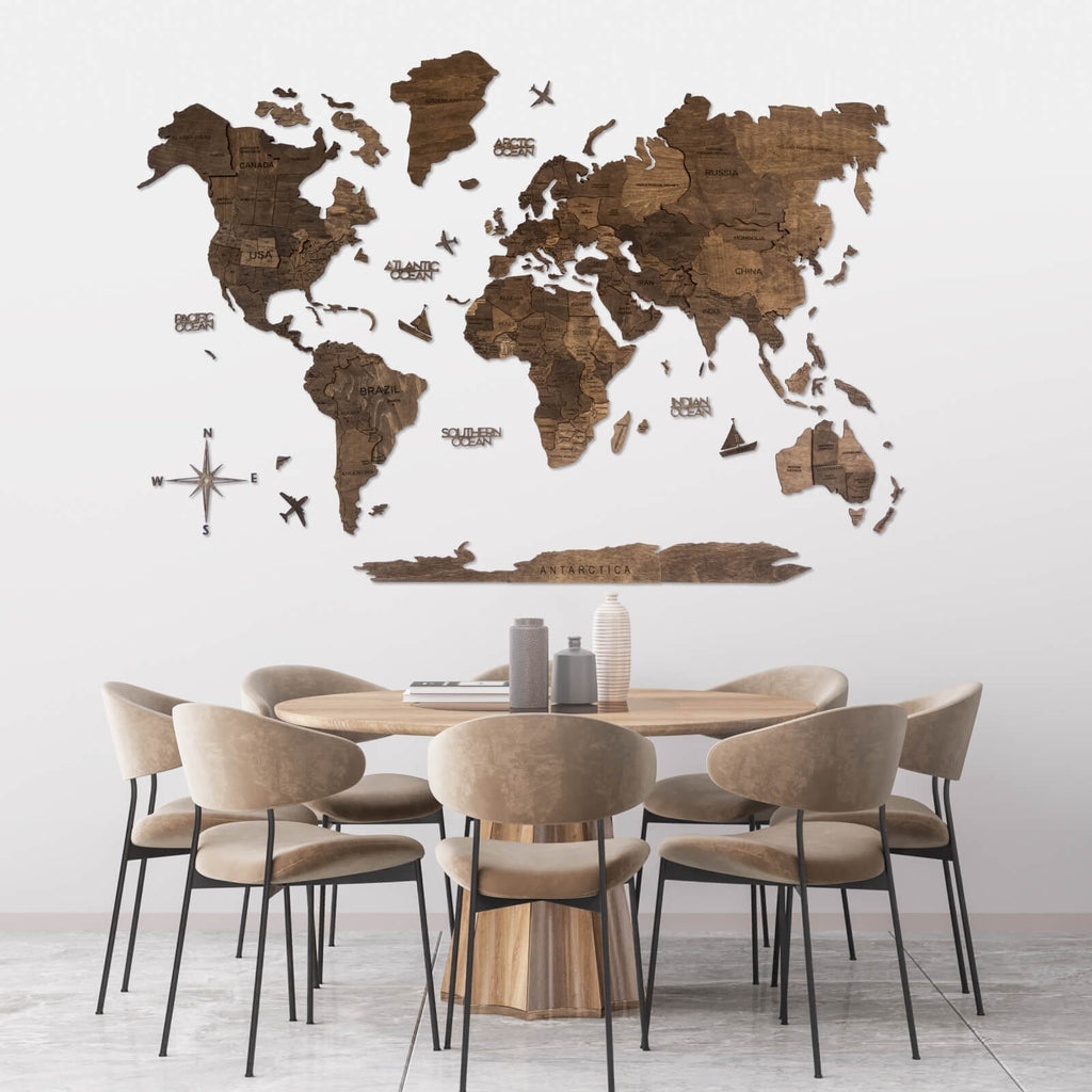 3d wooden world map