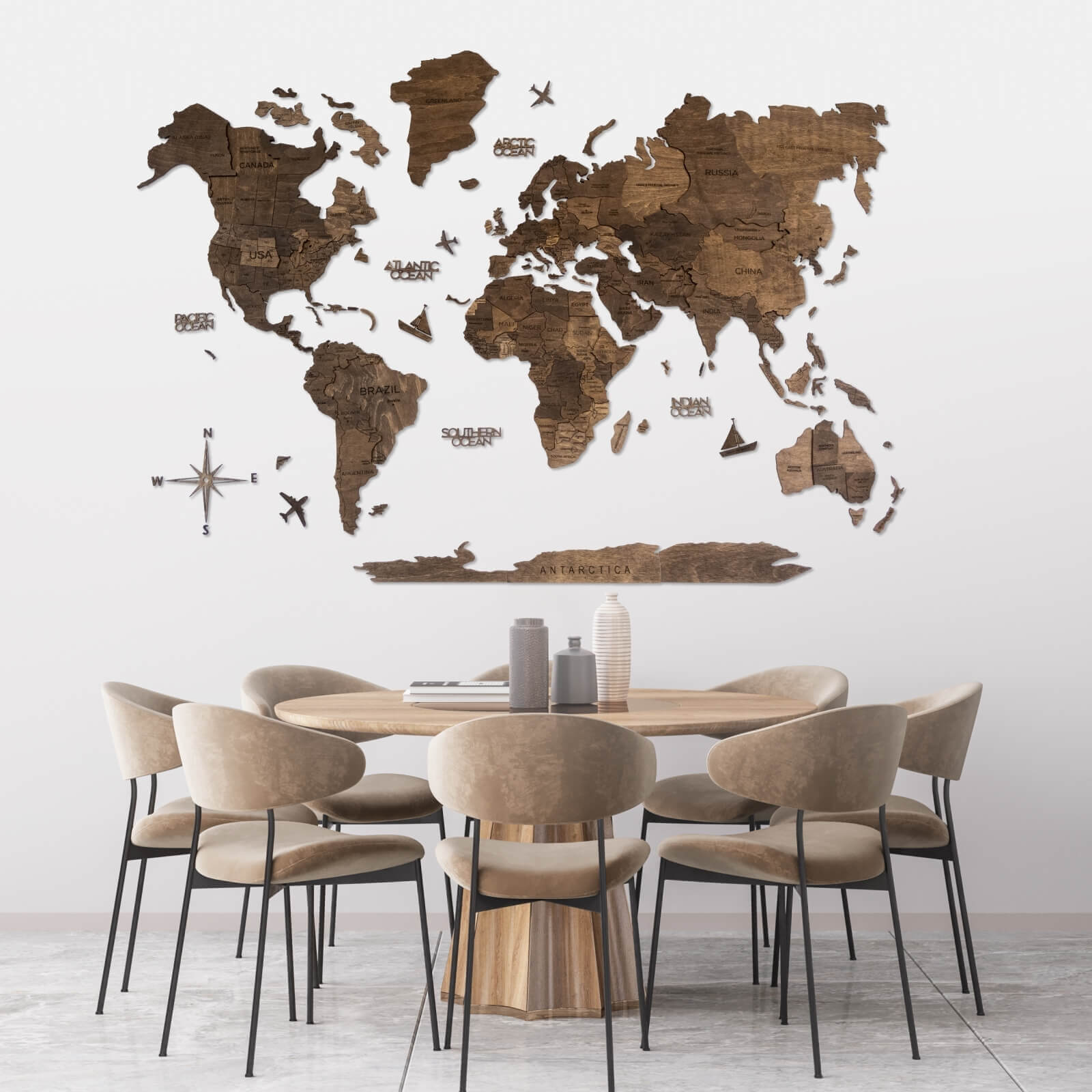 3d wooden world map