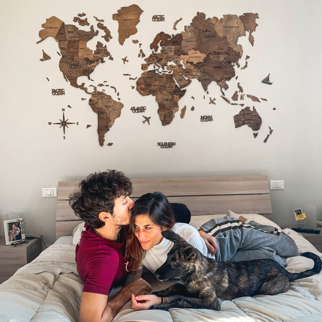 3d wooden map and flags