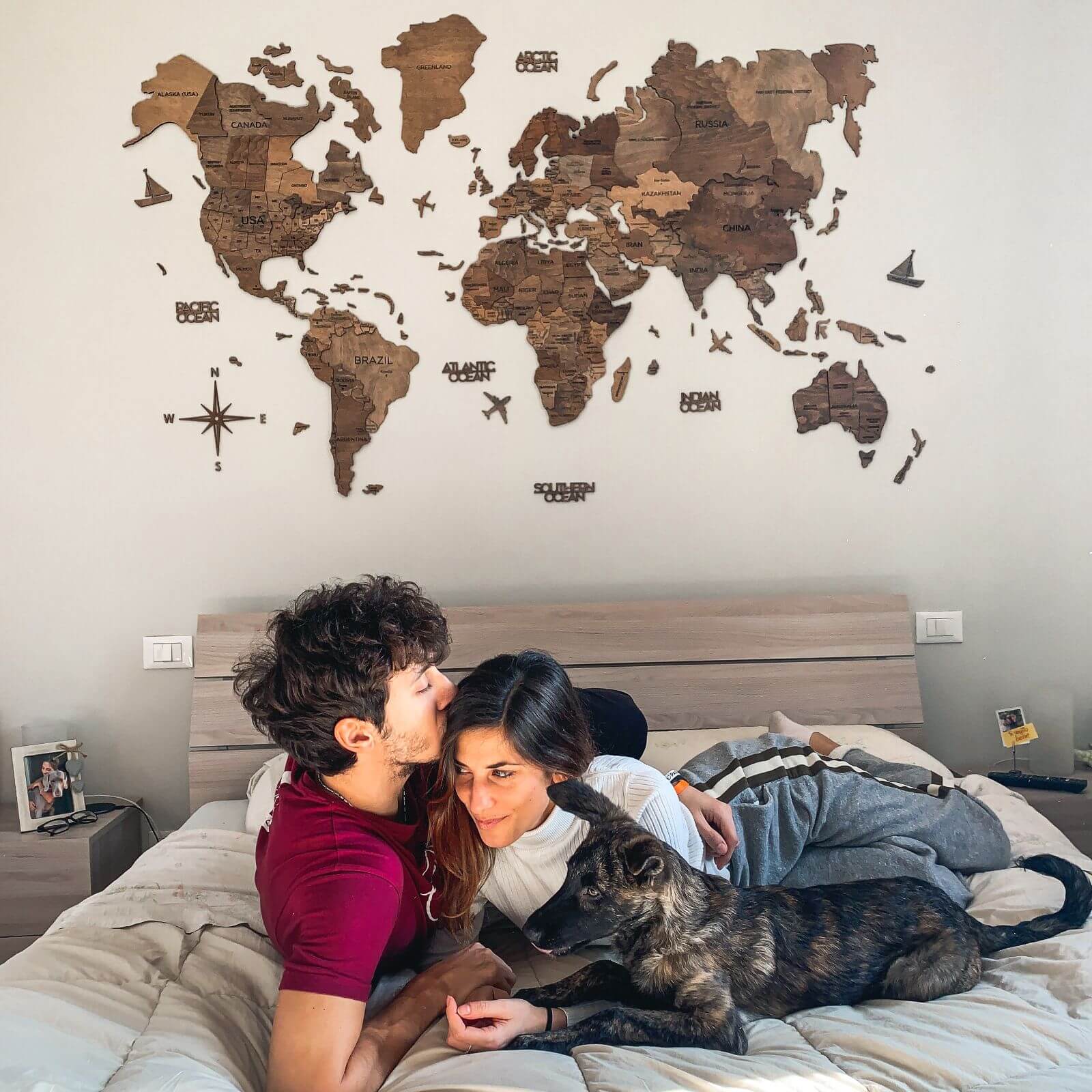 3d wooden map and flags