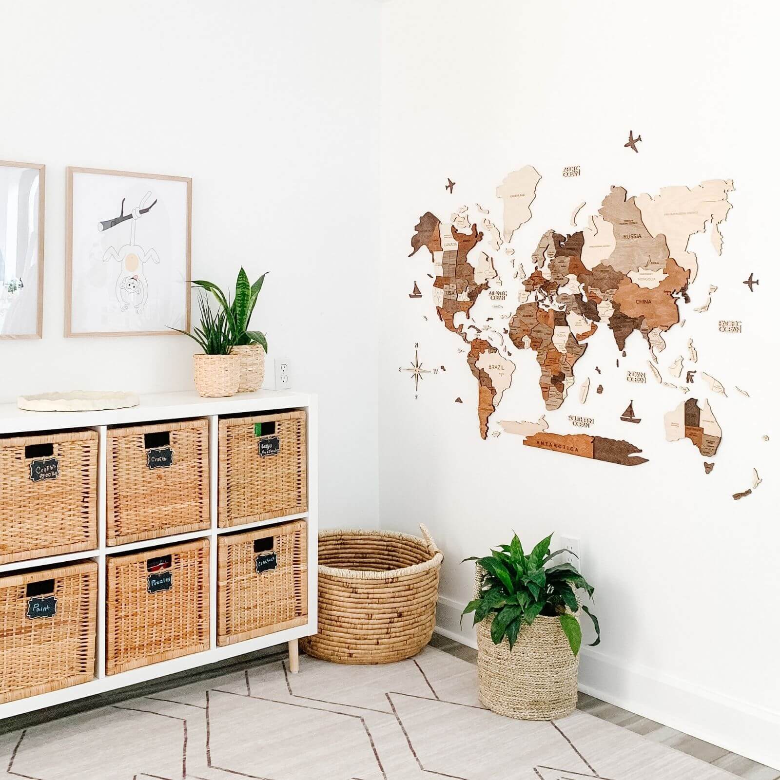 3D Wooden World Map Multicolor