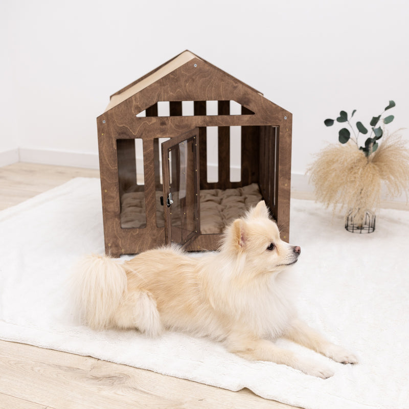 Dog House with a Fabric Roof - Dark Walnut