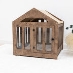 Dog House with a Fabric Roof - Dark Walnut