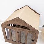 Dog House with a Fabric Roof - Dark Walnut