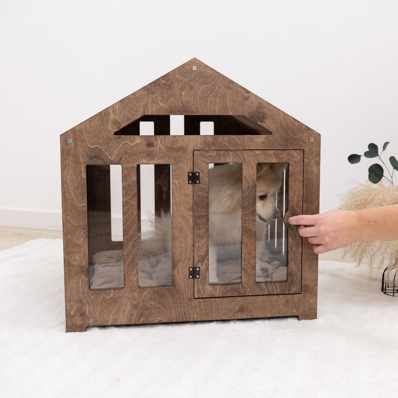 Dog House with a Fabric Roof - Dark Walnut