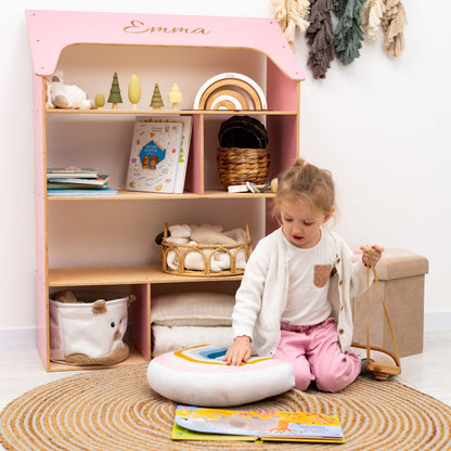 girls bookshelf dollhouse with personalization