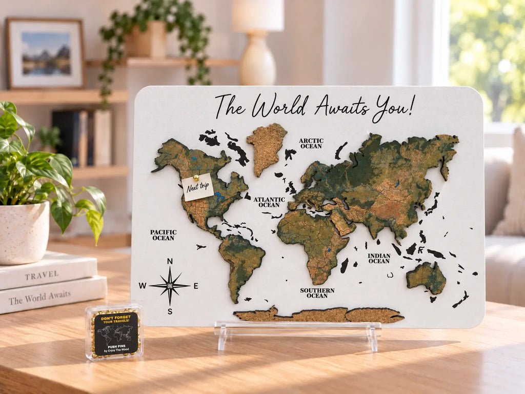 Mini Cork World Map Physical with Pins (B2B)