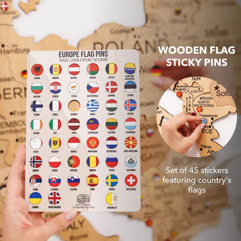 3D Europe Wooden Map Gold