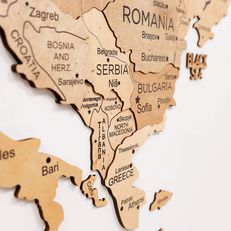 3D Europe Wooden Map Gold