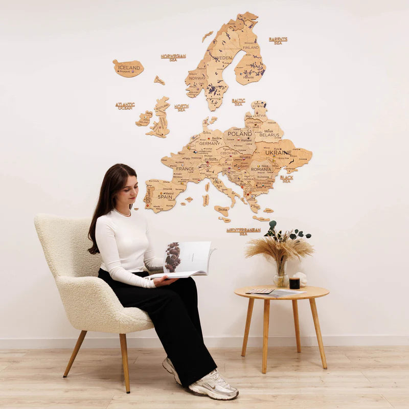 3D Europe Wooden Map Gold