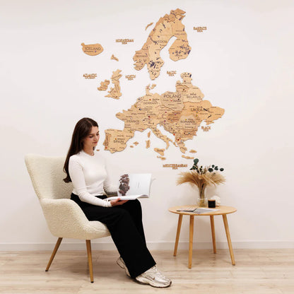3D Europe Wooden Map Gold