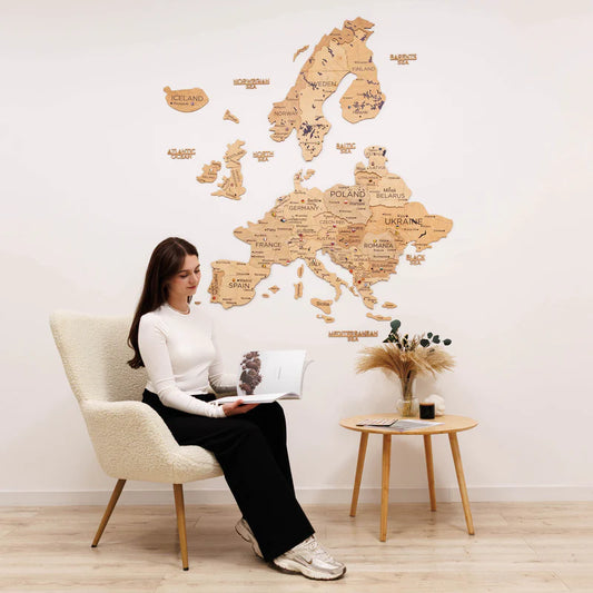 3D Europe Wooden Map Gold