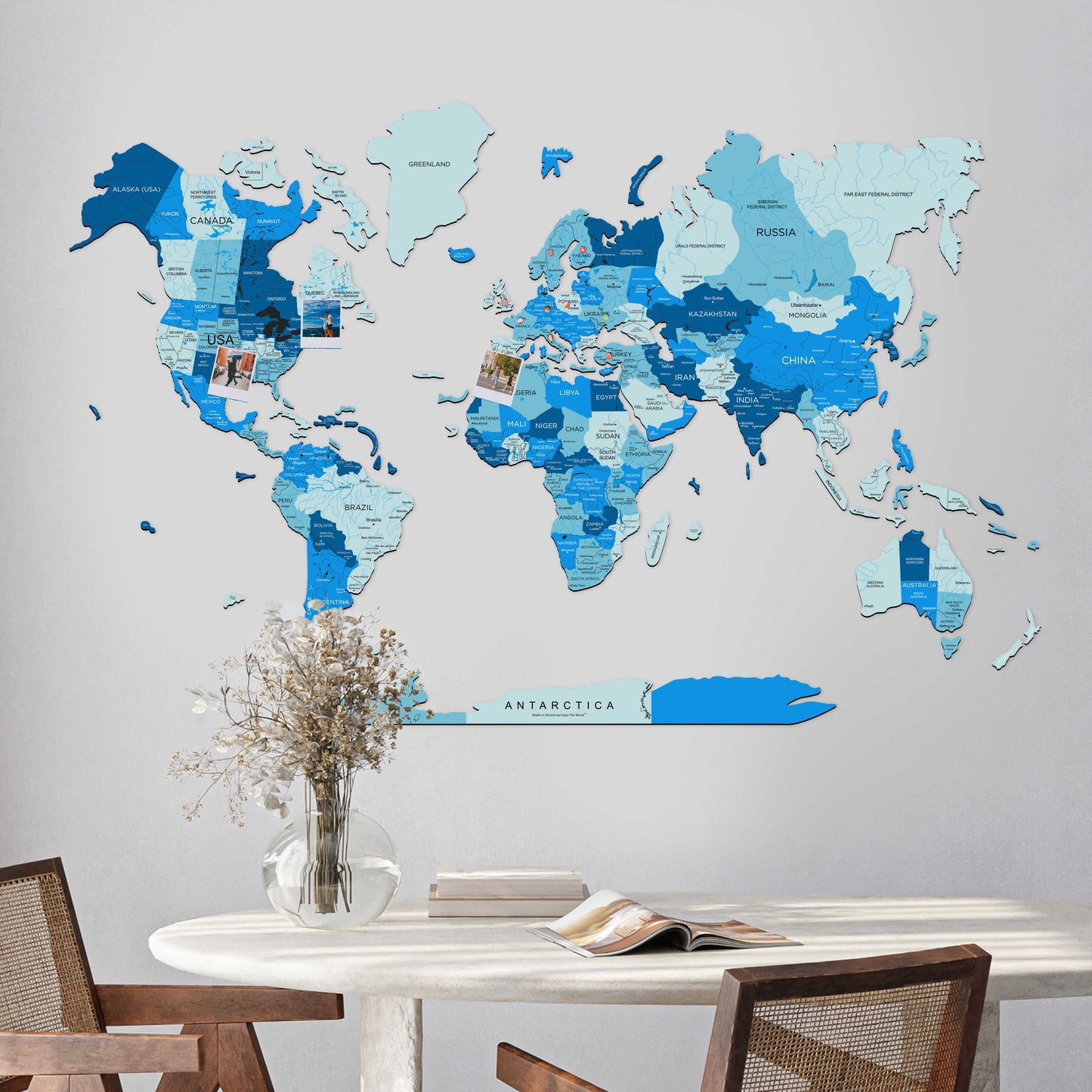 2D Wooden World Map Azure