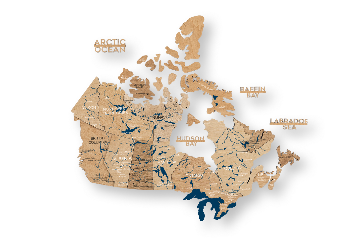 3D Canada Wooden Map Gold