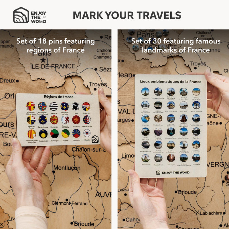 3D Wooden Map of France - Gold