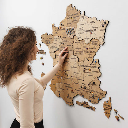 3D Wooden Map of France - Gold