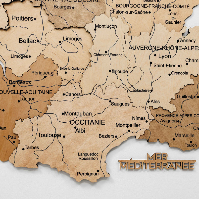 3D Wooden Map of France - Gold