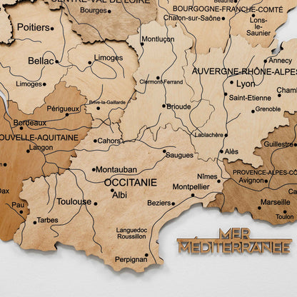 3D Wooden Map of France - Gold