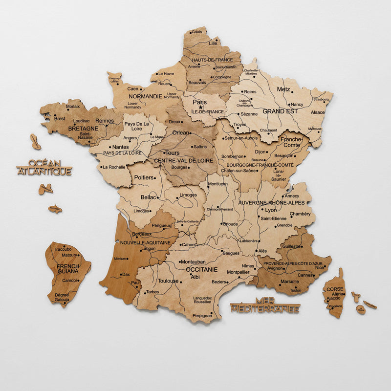 3D Wooden Map of France - Gold