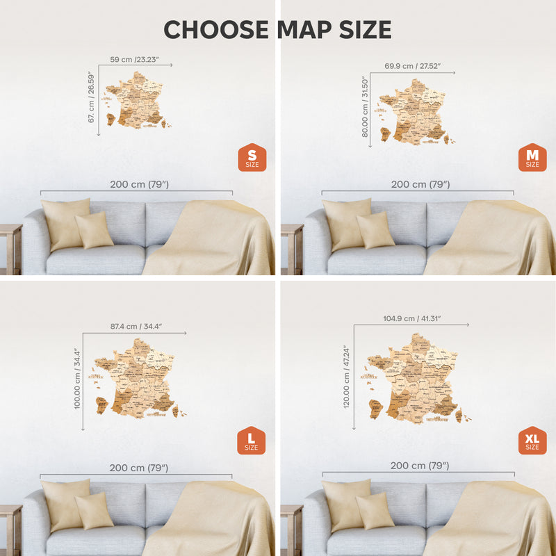 3D Wooden Map of France - Gold