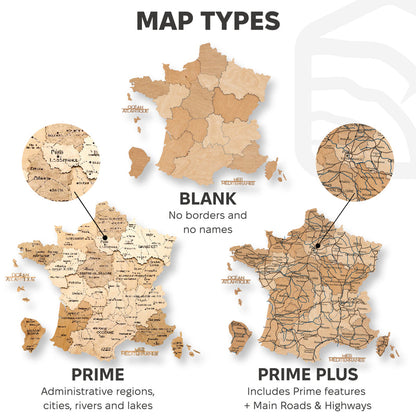 3D Wooden Map of France - Gold