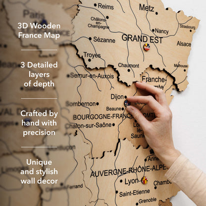 3D Wooden Map of France - Gold