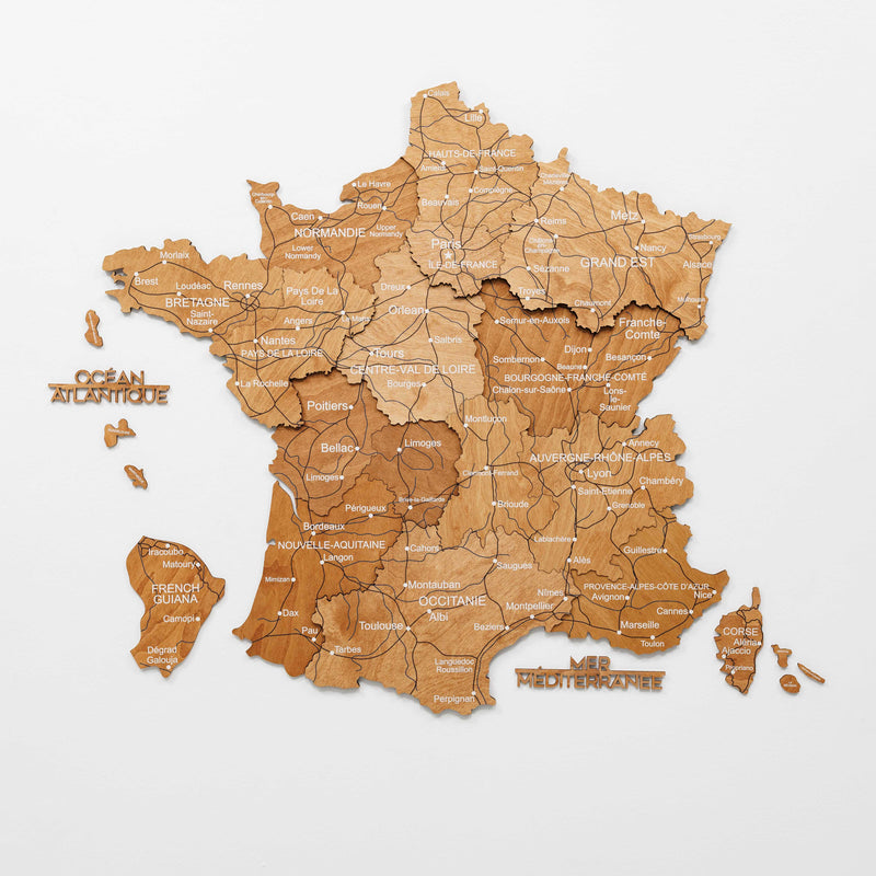 3D Wooden Map of France - Oak