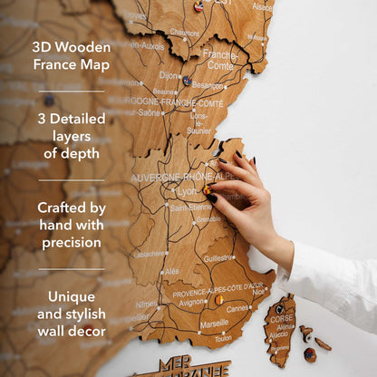 3D Wooden Map of France - Oak