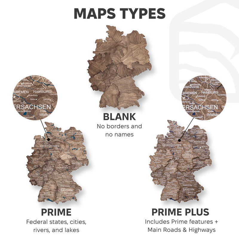 3D Germany Wooden Map Dark Walnut