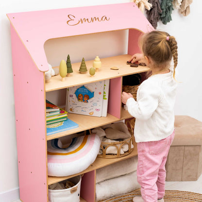 pink dollhouse bookcase
