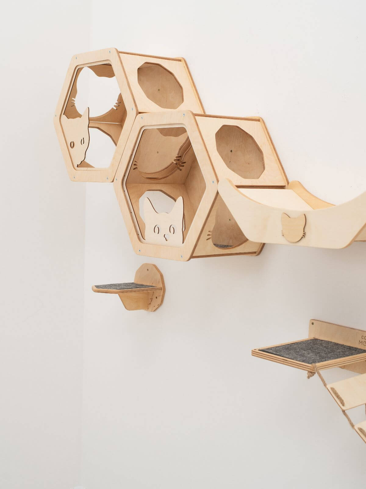 honeycomb cat shelves made from wood