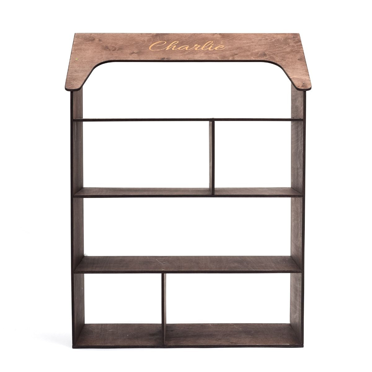 dark walnut children's house shaped bookcase