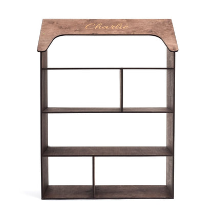 dark walnut children's house shaped bookcase