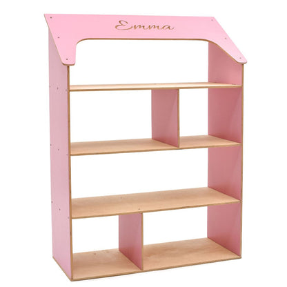 pink dolls house shaped bookcase for girls