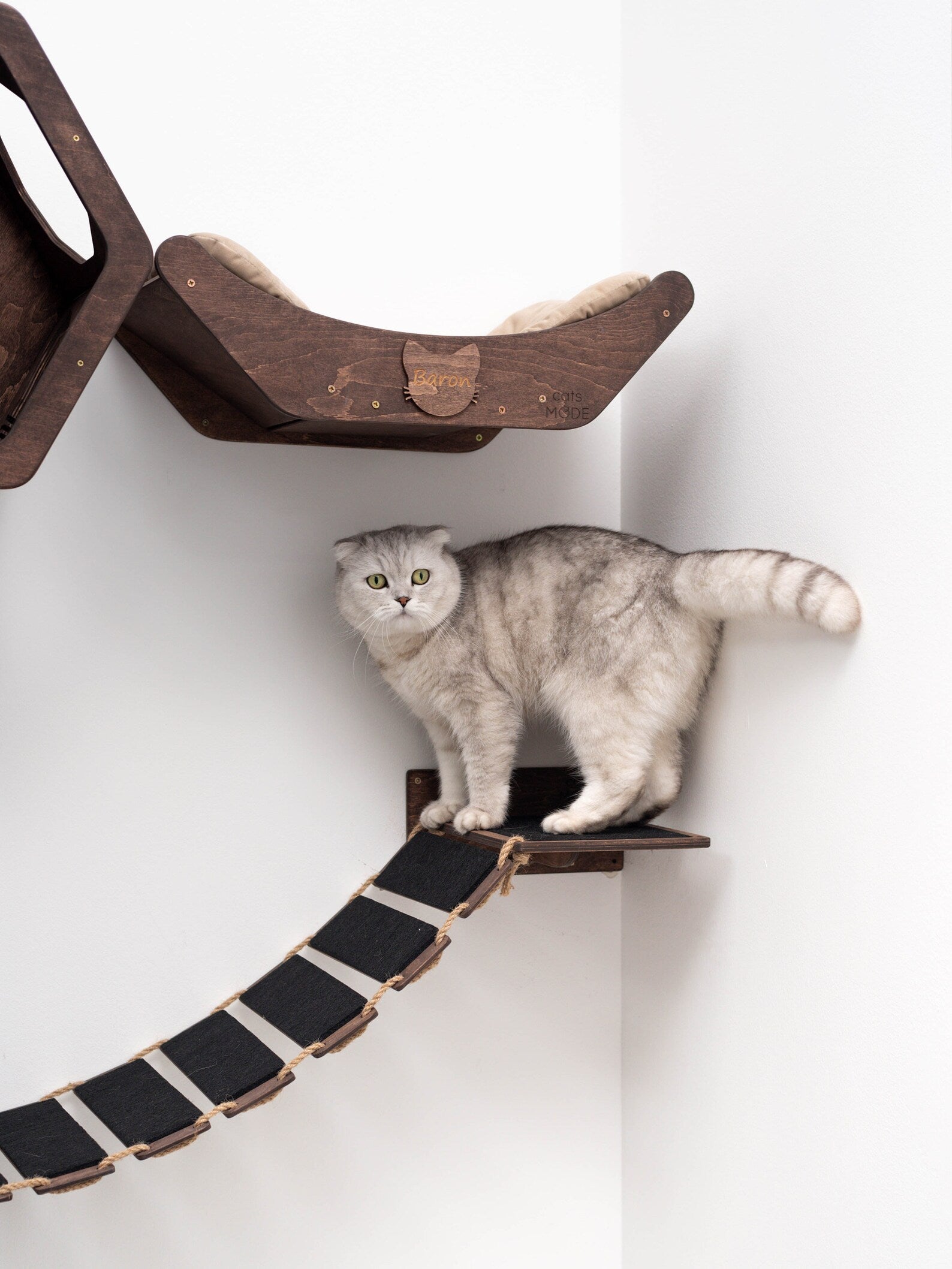 Wall Hexagon Cat House Set 2 Felt + Cat Bridge S
