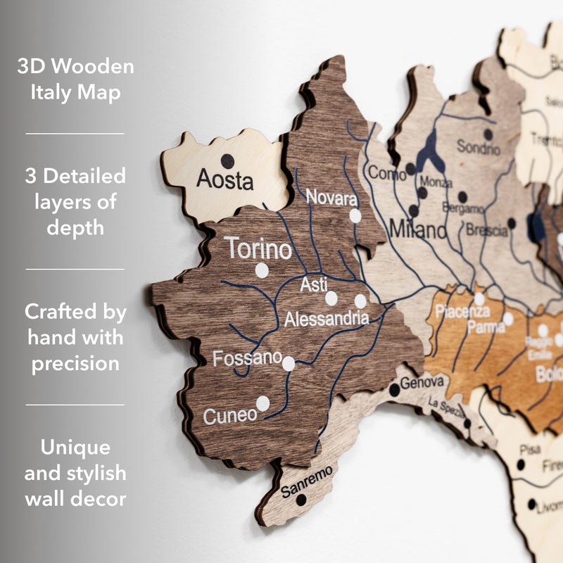 3D Wooden Map of Italy - Multicolor