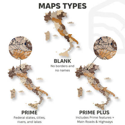 3D Wooden Map of Italy - Multicolor
