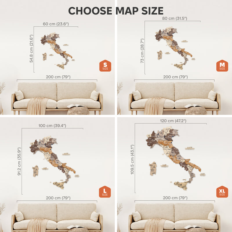 3D Wooden Map of Italy - Multicolor
