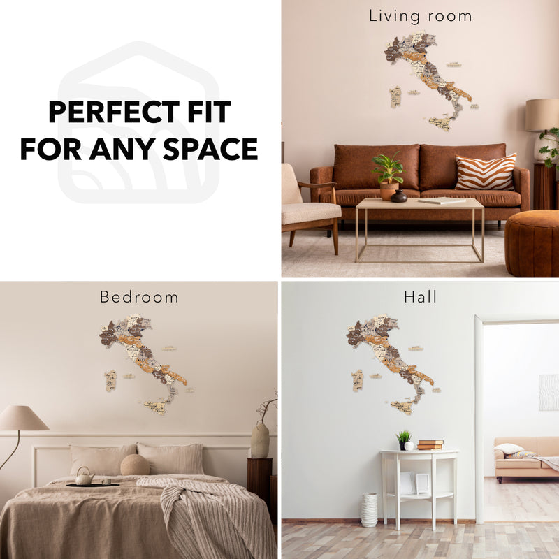 3D Wooden Map of Italy - Multicolor