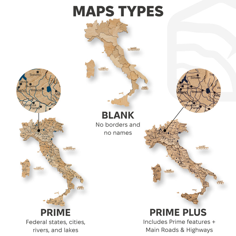 3D Wooden Map of Italy - Gold