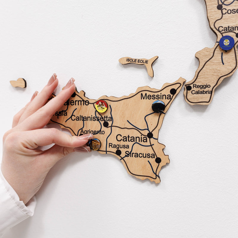 3D Wooden Map of Italy - Gold
