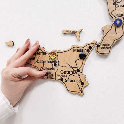 3D Wooden Map of Italy - Gold