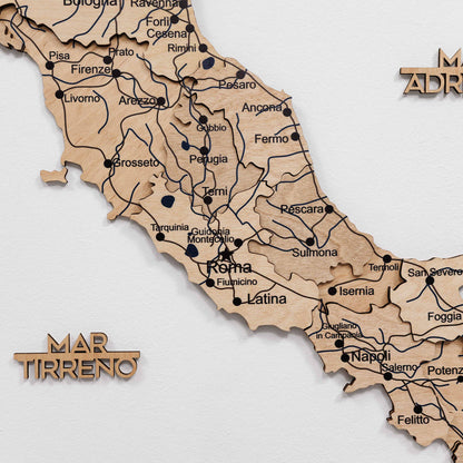 3D Wooden Map of Italy - Gold