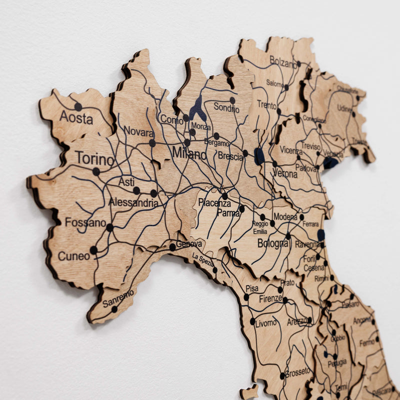 3D Wooden Map of Italy - Gold