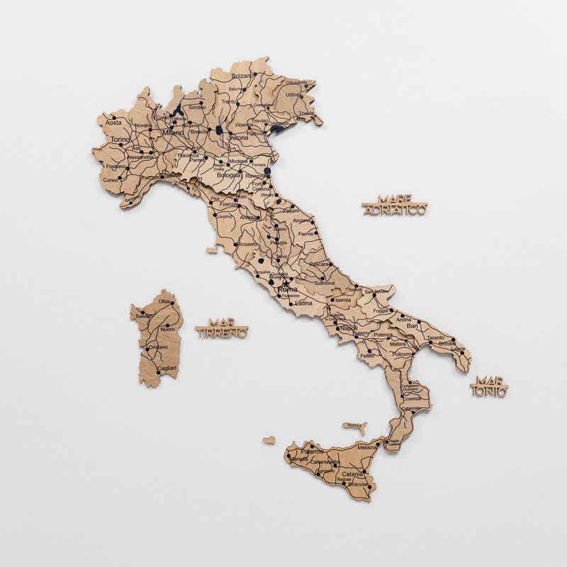 3D Wooden Map of Italy - Gold