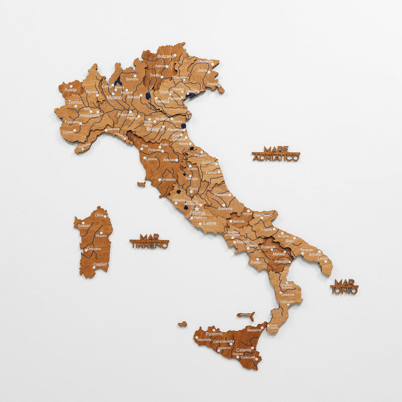3D Wooden Map of Italy - Oak
