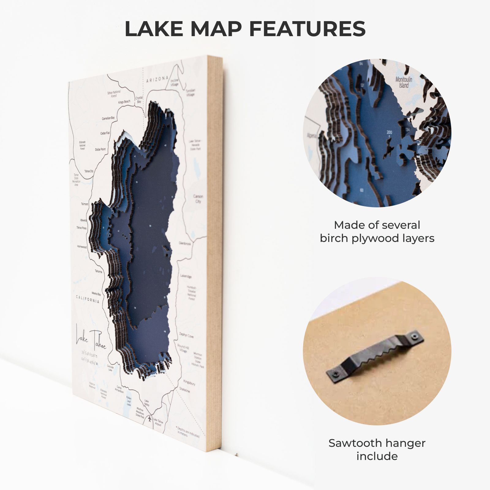 lake tahoe wooden map