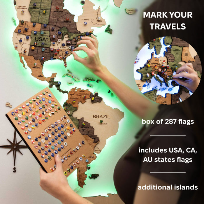 3D LED Wooden World Map 3.0 Nature (B2B)