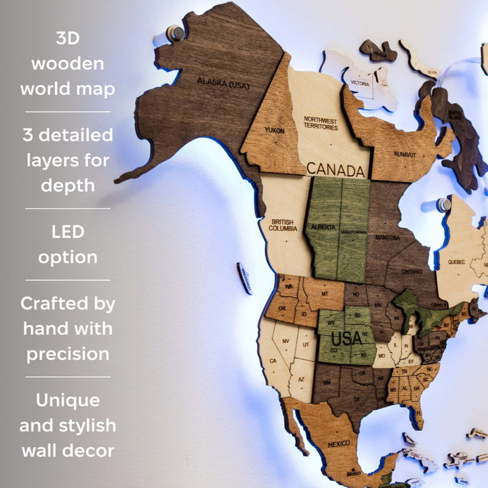 3D LED Wooden World Map 3.0 Nature (B2B)